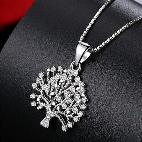 Arbre de vie collier argent zircons