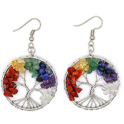 Boucles d'oreilles créoles en pierre naturelle 7 chakras – boutique bohème