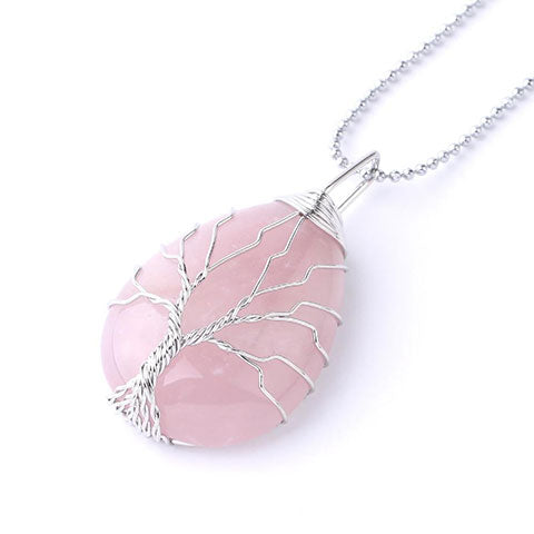 Collier arbre de vie pierre quartz rose