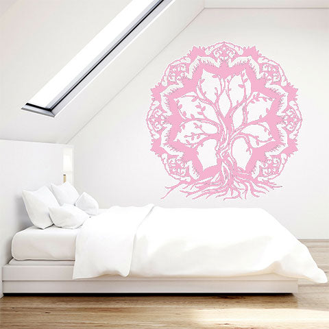 Sticker mural arbre de vie rose