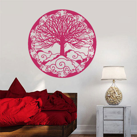 Sticker mural arbre rose