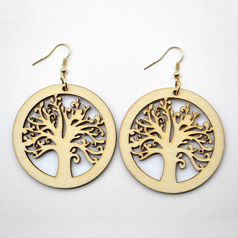 boucle d'oreille en bois arbre de vie