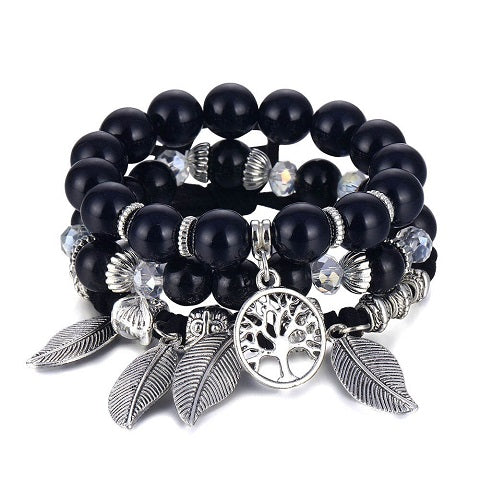 bracelet perles arbre de vie noir