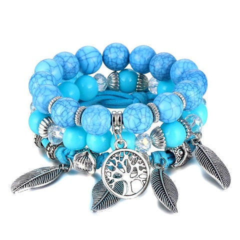 bracelet perles bleu arbre de vie