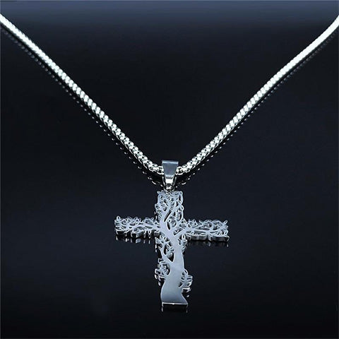 Collier avec croix en acier inoxydable