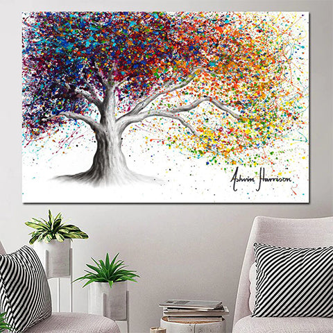 Tableau abstrait arbre avec couleurs vives